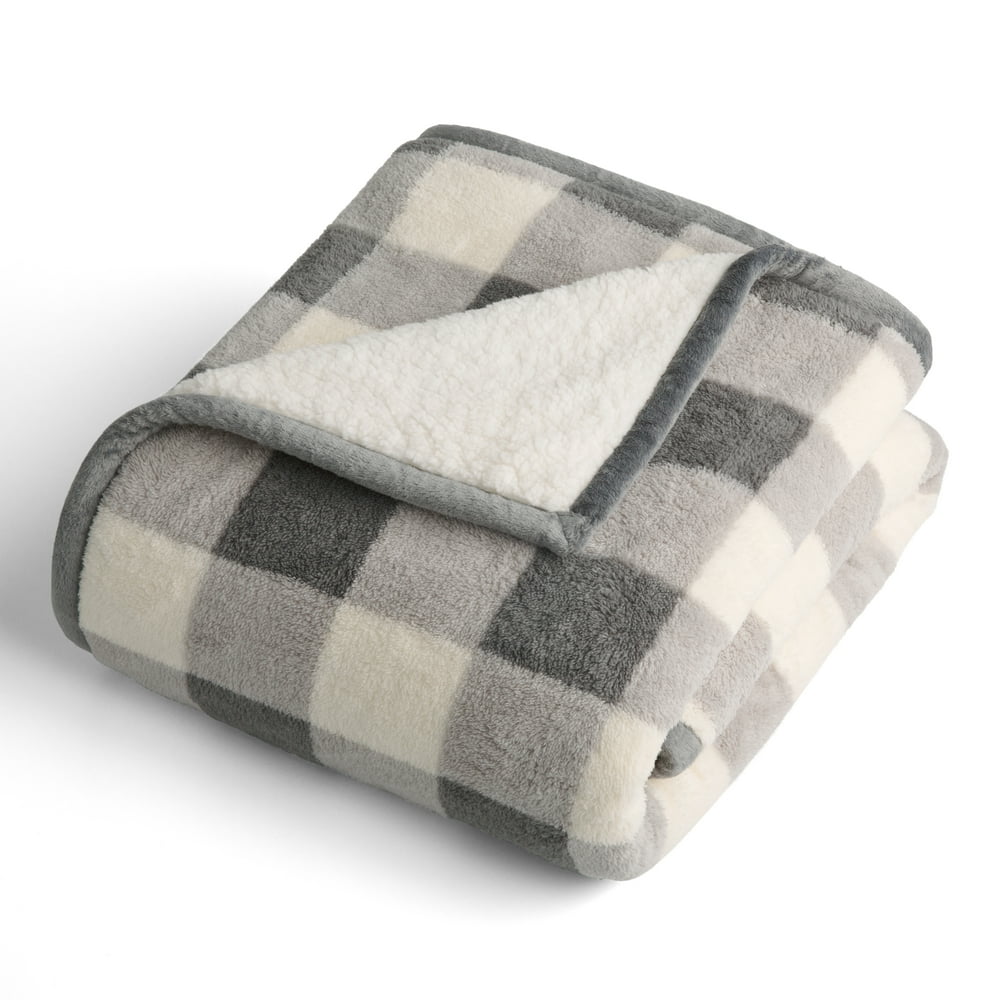 Better Homes & Gardens Printed Sherpa to Sherpa Throw Blanket, Grey