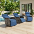 thumbnail image 2 of POCASSY Outdoor Swivel Recliner Chairs Set of 3, Brown Wicker Recliner Patio Swivel Chair with Adjustable Reclining Back and Lifting Footrest for Porch Pool Deck, Blue Cushion, 2 of 10