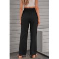 thumbnail image 3 of Women's Black Drawstring Elastic Waist Pockets Long Straight Legs Pants, 3 of 12
