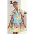 thumbnail image 7 of Women's Casual Boho Linen Puff Sleeve Belted Waist Mini Shirt Dress, Colorful Floral Print Flowy Summer Sundress for Beach Vacation Resort Wear, 7 of 7