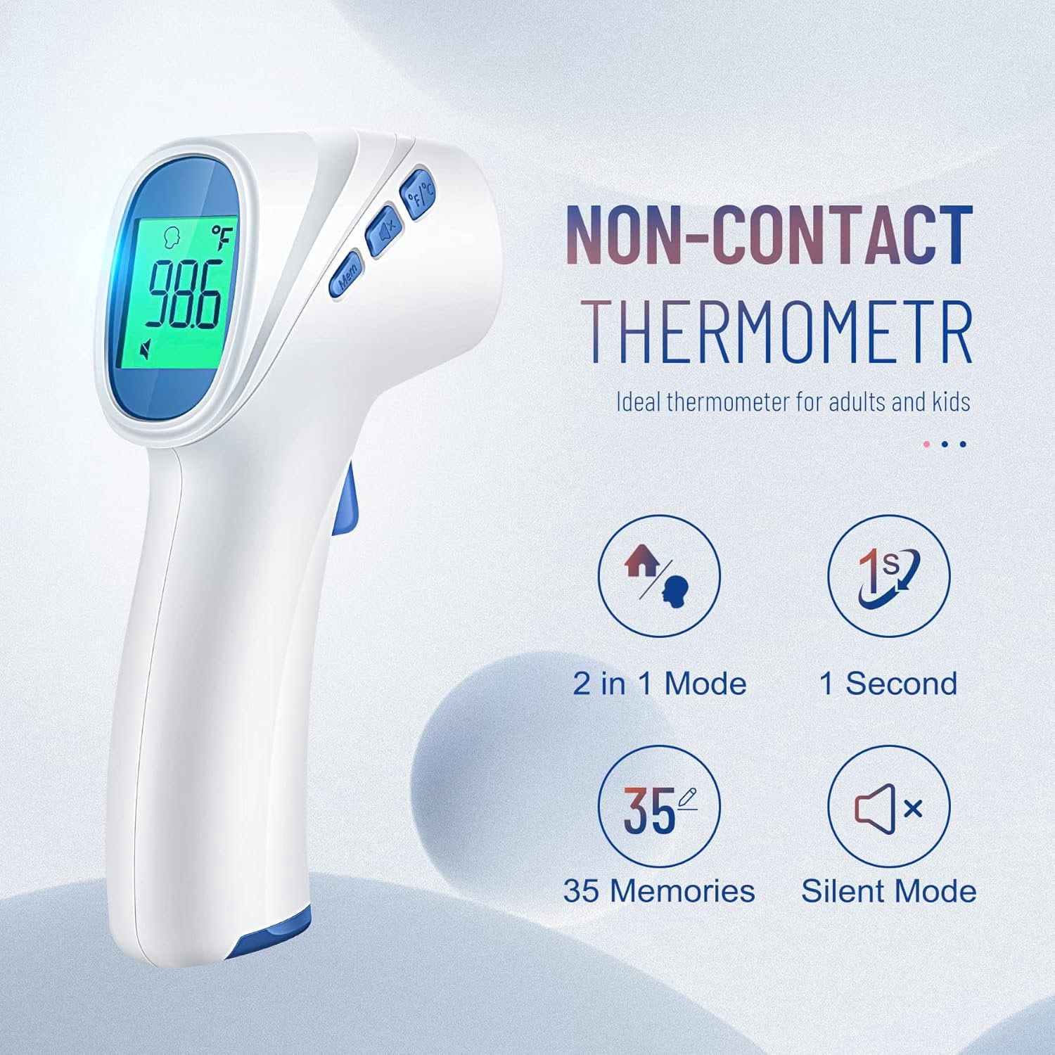 Touchless Thermometer for Adults, Digital Infrared Thermometer Gun with Fever Alarm, Forehead and Object 2 in 1 Mode, Fast Accurate Results (Black)