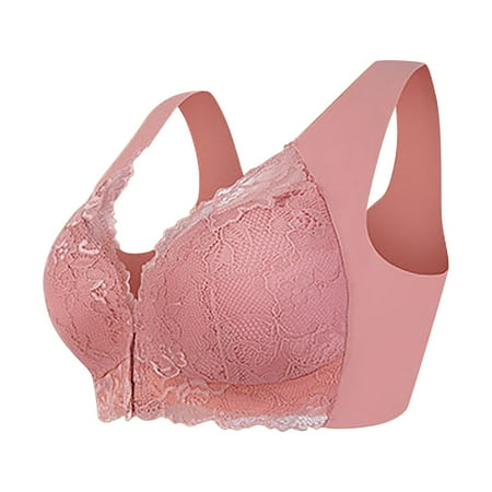 Alitao Bras for Women Minimizer Bras Plus Size Front Closure Elastic Up Comfort Bra Wirefree Lace Bra Everyday Bras For Women Plus Size Bra Front Closure Bras Pink XL(Clearance Sales)
