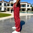 thumbnail image 4 of Fengqque Mens Casual Pants Drawstring Elastic Waist Joggers Sweatpants with Pockets Straight Leg Pants Red XL(XL), 4 of 9