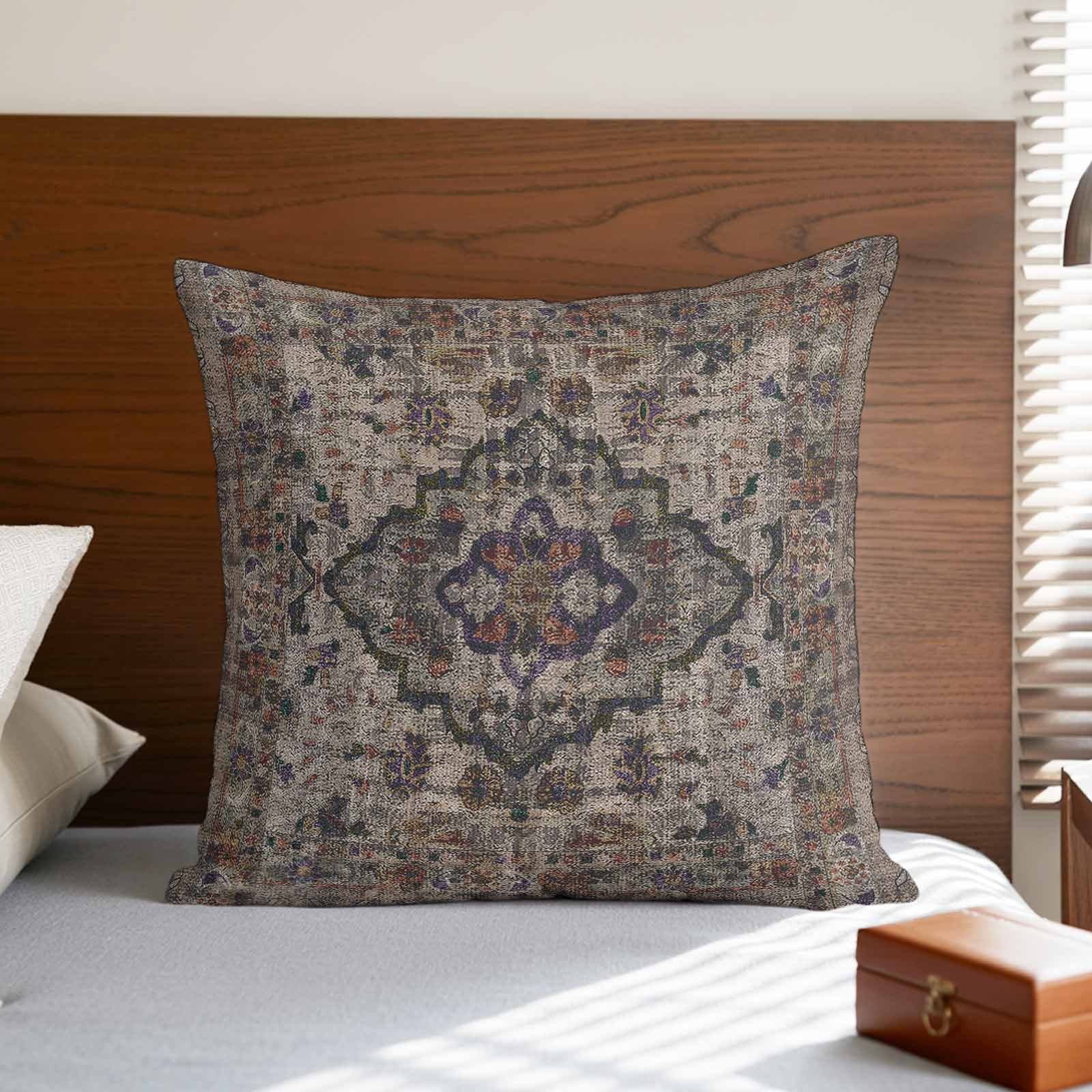 Pillow Covers 26x26 Inch, Boho Vintage Linen Pillowcase with Invisible Zipper, Modern Geometric Abstract Art Retro Flowers Decorative Throw Pillow Covers Cushion Case for Couch Sofa Bed Living Room