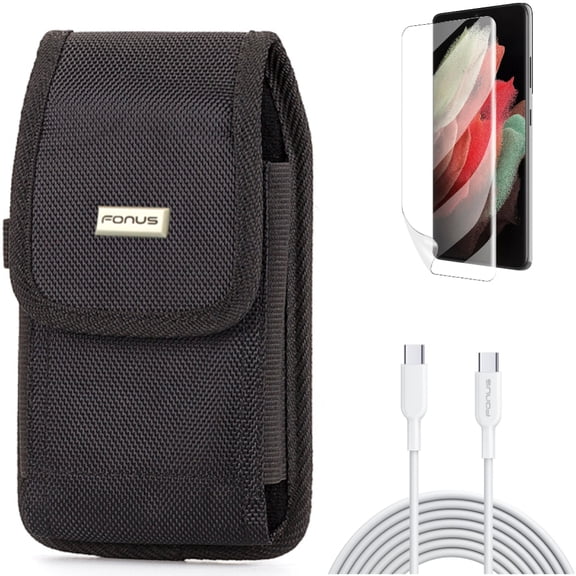 Case Belt Clip & 6ft USB-C Cable & Matte Screen Protector for Samsung Galaxy S22 Plus (S22 ) - Combo Rugged Holster & Type-C Fast Charger Cord & TPU Film Anti-Glare