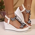 thumbnail image 2 of Womens Sandals Wedge Shoes: All-Day Comfort Dressy Wedges Thick Sole Sparkling Decorative Open Toe Summer Sandals for Casual White 9.5(43), 2 of 9
