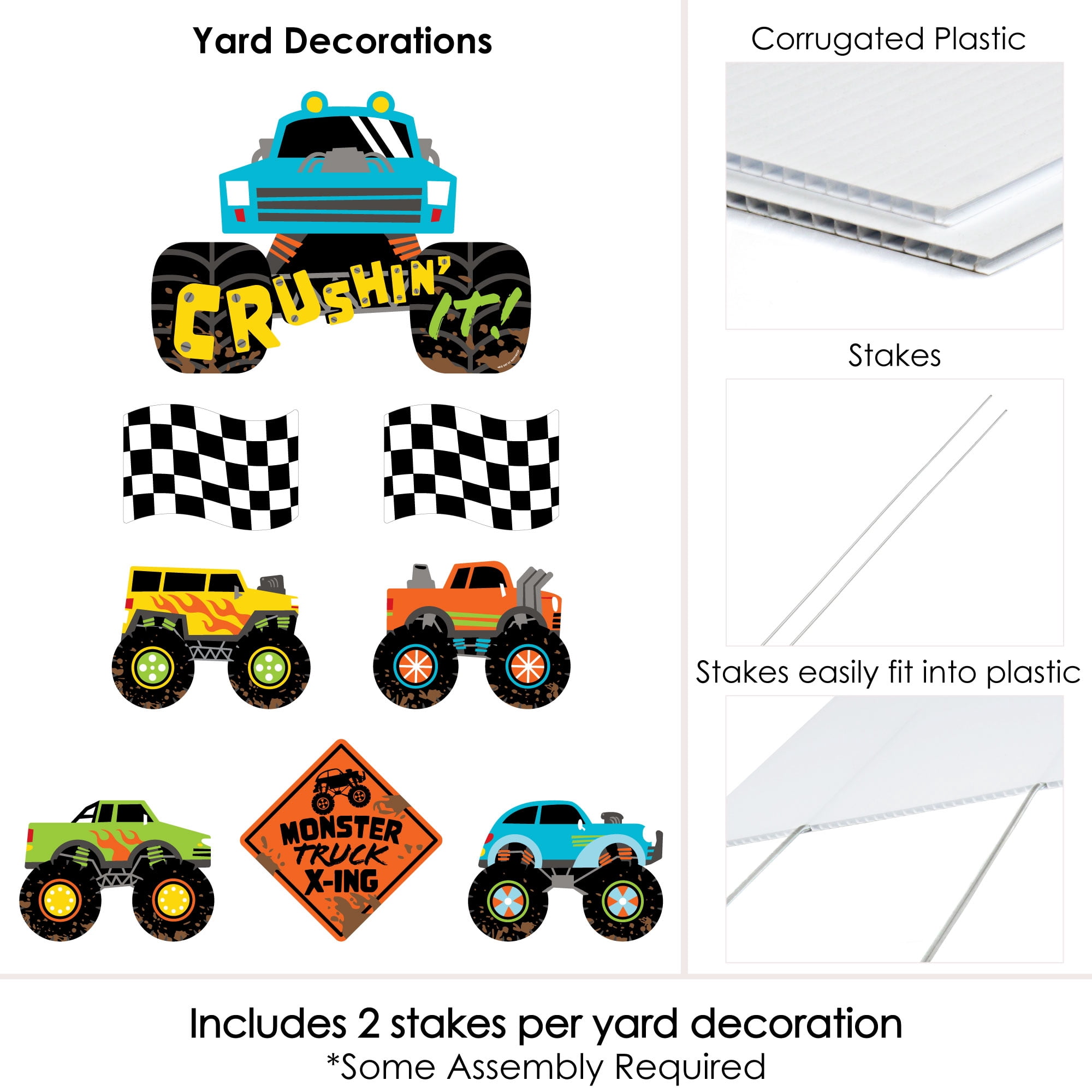 Big Dot of Happiness Smash and Crash - Monster Truck - Yard Sign and Outdoor Lawn Decorations - Boy Birthday Party Yard Signs - Set of 8