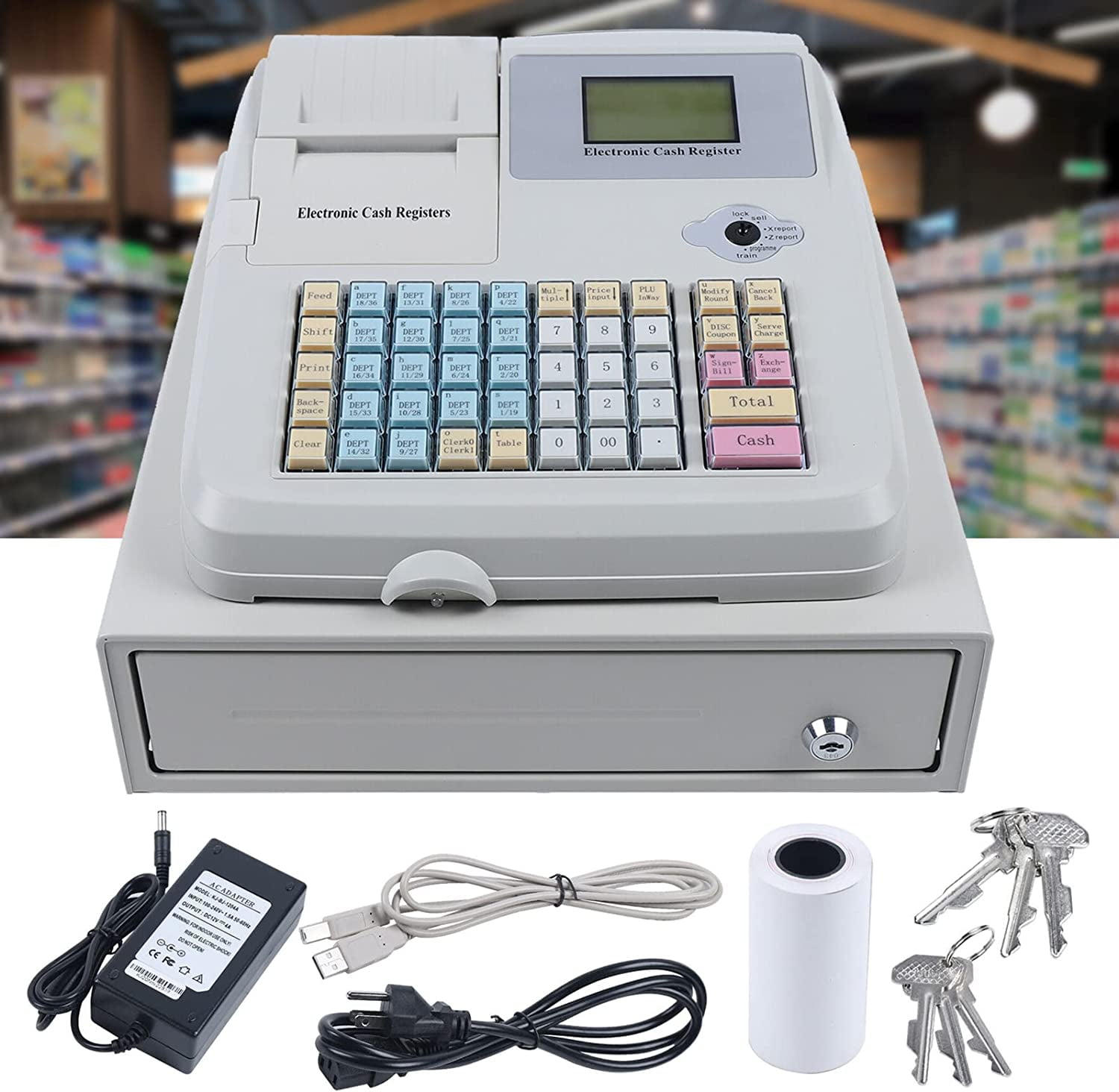 Electronic Cash Register with with Drawer and 48 Keys POS, Flat