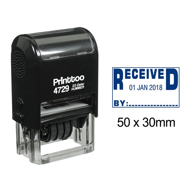 Printtoo Self Inking Received By Text Date With Sign Space Office Stationery Dater Rubber Stamp-Blue