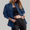 thumbnail image 2 of YDFCWXW Women's Jean Jacket Distressed Denim Jacket Long Sleeve Button Down Jean Jacket For Women Dark Blue, M, 2 of 9