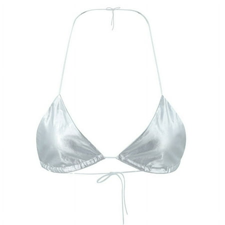 TINYSOME Women Metallic Bathing Suit Halter Triangle Bikini Bra Sexy Backless Swim Top