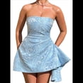 thumbnail image 3 of Vestido de Fiesta de Satén Bordado con Escote en V y Corte en A. Azul M, 3 of 7