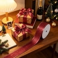thumbnail image 5 of Christmas Wired Ribbon Roll, 354 Inch Holiday Ribbon for Gift Wrapping and Wreaths, Polyester with Metallic Edge, 1.5 Inch Wide - Red, 5 of 6
