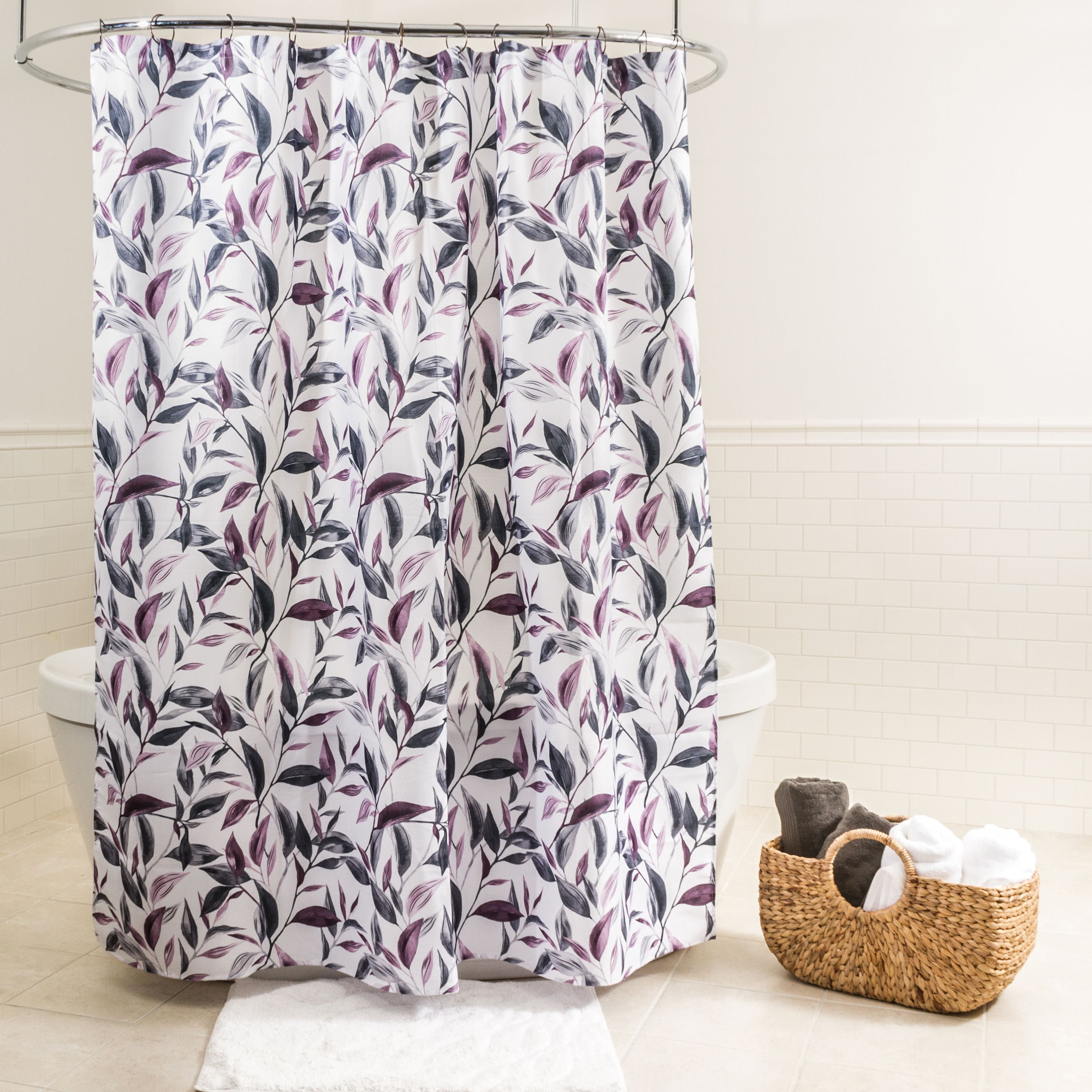 Splash Home Fresco Leaf Polyester Fabric Shower Curtain, 70" x 72", Lavender