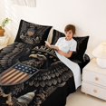 thumbnail image 4 of Manfei, Retro Eagle Bed Sheets, 250th Anniversary Patriotic Full Size Sheets, Black, Black Reversible 4pcs (1 Flat Sheet, 1 Fitted Sheet and 2 Pillowcases), 4 of 6