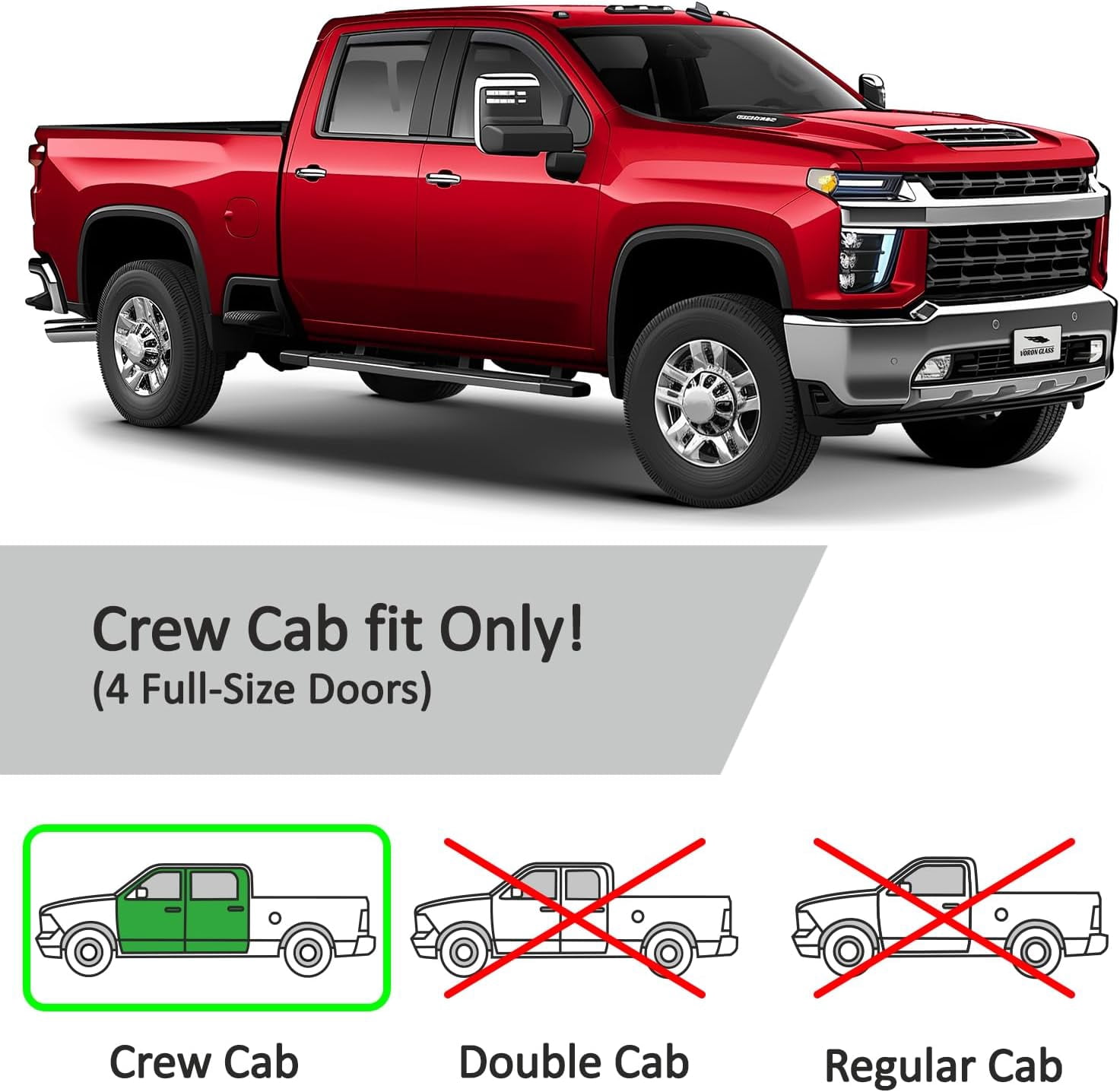 Voron Glass In-Channel Extra Durable Rain Guards for Chevrolet (Chevy) Silverado/GMC Sierra 2500HD/3500HD 2020-2026 Crew Cab, Window Deflectors, Vent Window Visors, 4 Pieces - 200298