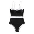 thumbnail image 2 of Rigardu Hot Sale!! One Piece Swimsuit for Women Tummy Control Push Up Underwire Swimwear Cheeky Color Block Monokini Bathing Suit Temperament Beach Tight Swimwear with Padded Swimwears Black L, 2 of 5