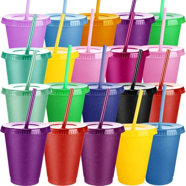 Juego de vasos de plástico Sieral Kids con pajita y tapa, 450 ml, 30