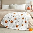 thumbnail image 5 of Soft Cozy Halloween Blanket, Spooky Pumpkin Bat Spider Webs Print White Throws for Couch Bed Home Decoration Gifts, Fuzzy Fleece Halloween Throw Blanket for Kids Adults 50"x60" (White), 5 of 6