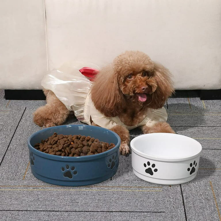 SWEEJAR Ceramic Dog Bowls with Paw Pattern, Dog Food Dish for