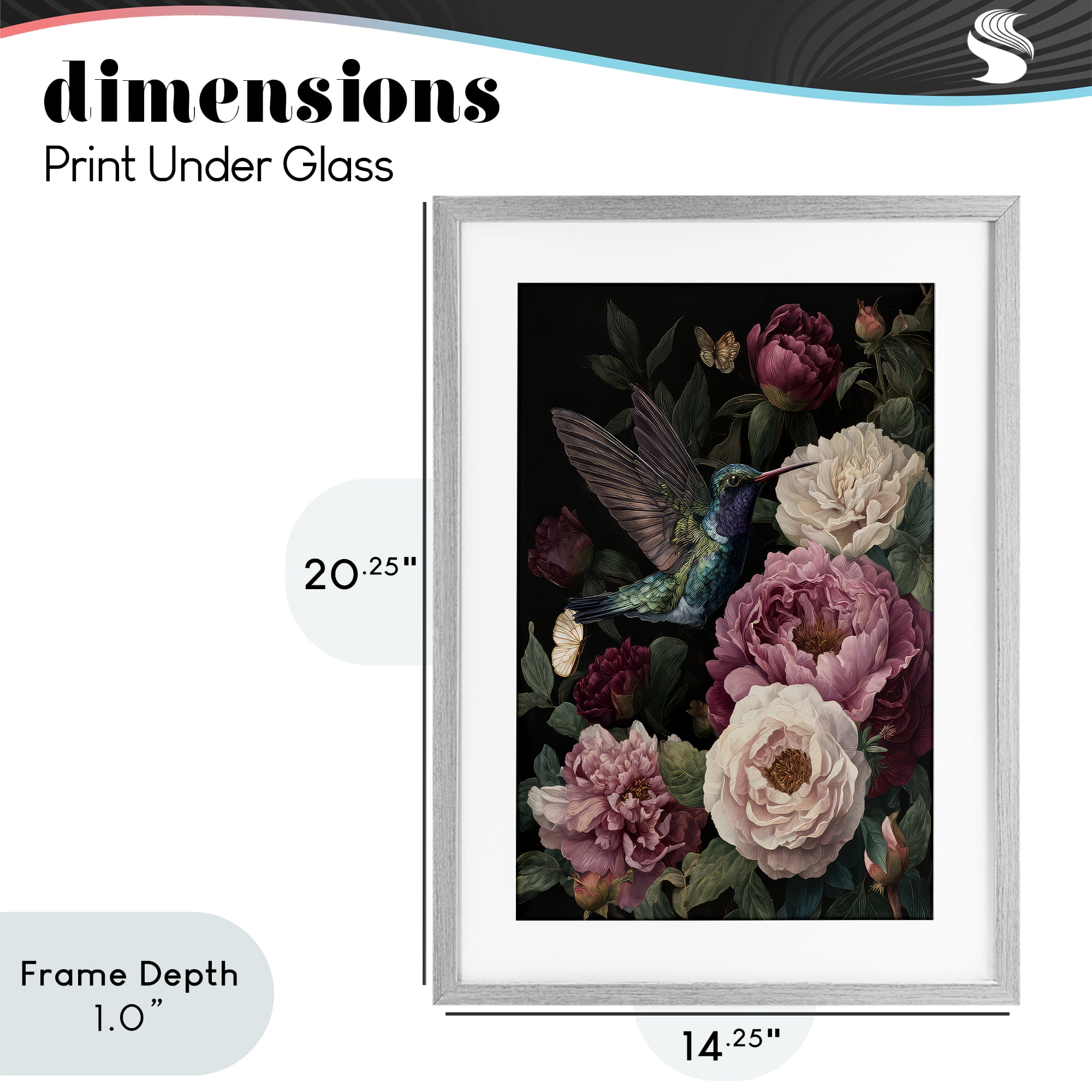Stupell Industries Hummingbird & Lush Peonies Gray Framed Print Under Glass, design by The Wands Want