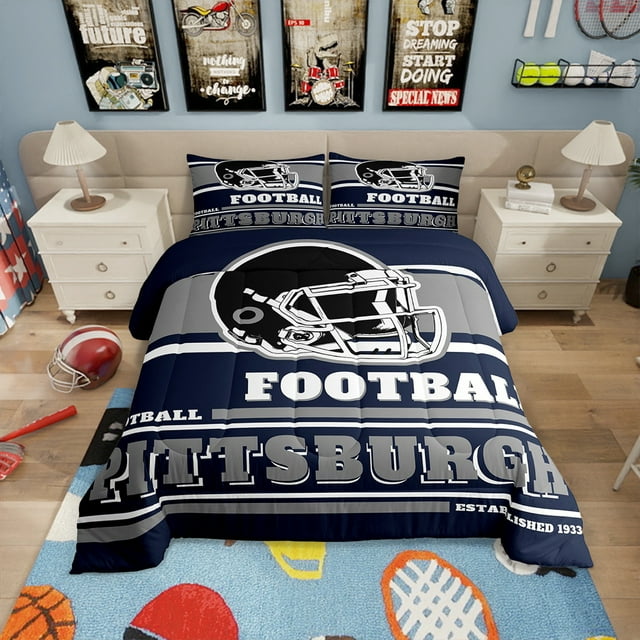 Erosebridal American Football Comforter Sets Queen Size, Reversible 3-Piece, Dark Blue, Pittsburgh