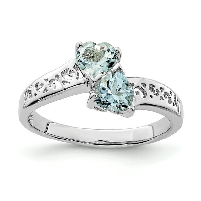925 Sterling Silver Aqua Heart Ring Love Gemstone