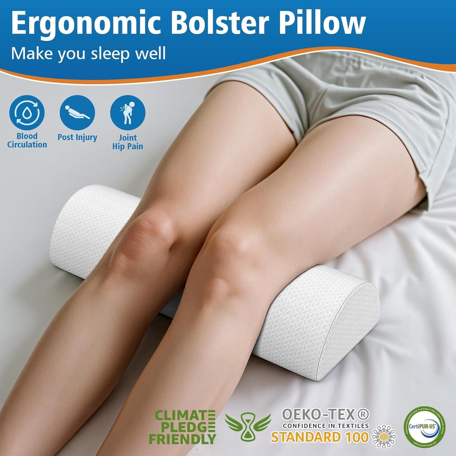 Knee Pillow for Side Sleepers,Half Moon Memory Foam Bolster Pillow for Legs, Ergonomic Design Knee Wedge Elevation Pillow for Side & Back Sleeping,Under Knee Support,Foot,Ankle,Lumbar,White