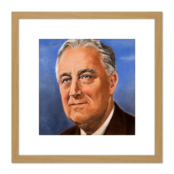 Tymim Faces WWII War Us President FDR Roosevelt 8X8 Inch Square Wooden Framed Wall Art Print Picture with Mount