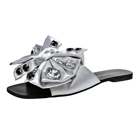 

Shoes Women Flat Bottom Bowknot Rhinestone Shoes Pu Grey 39