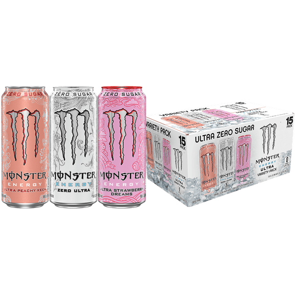 Monster Energy Ultra Variety Pack Energy Drink, Zero Sugar, 15-Pack, 16 Oz Cans