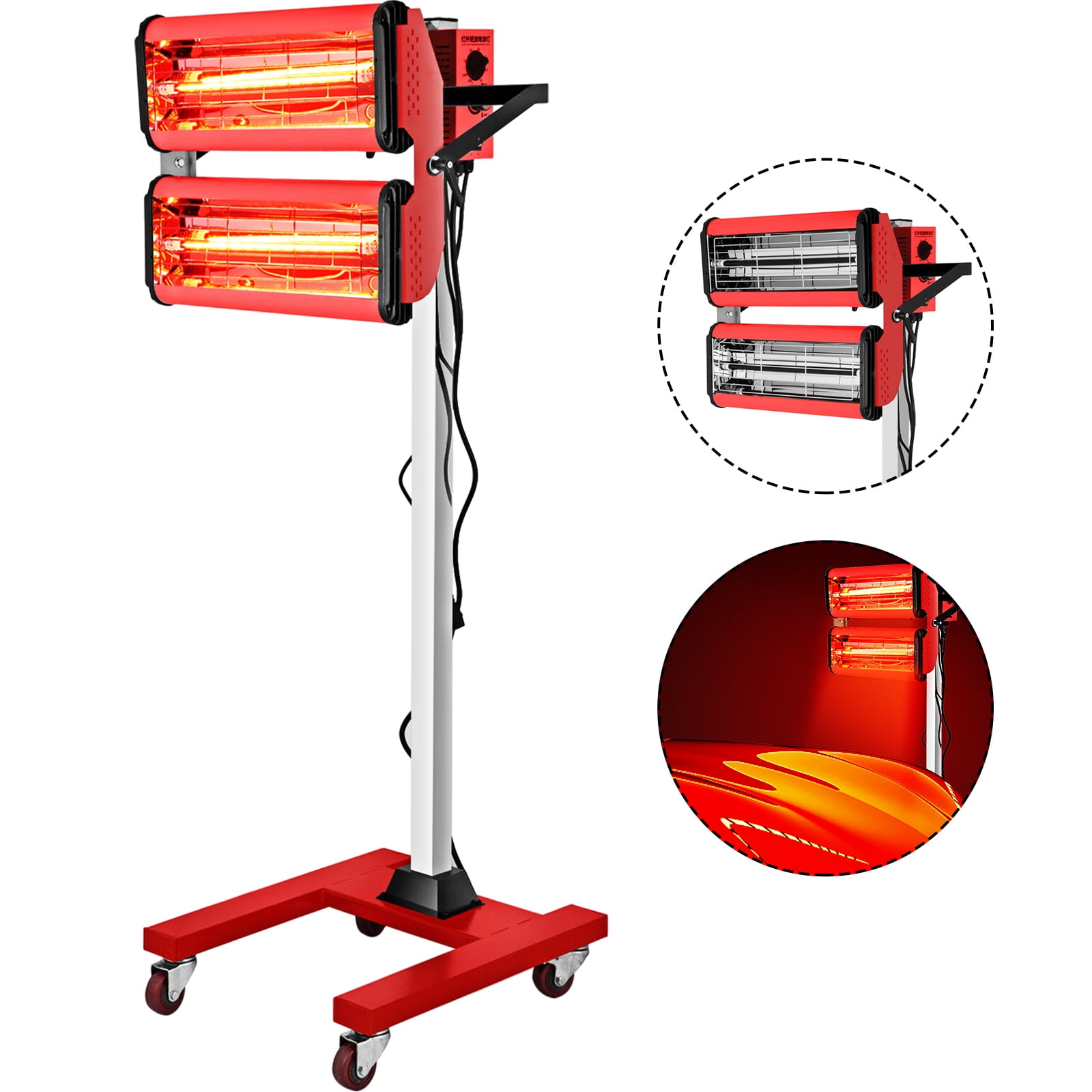 VEVOR 2000W Baking Infrared Paint Curing Lamp 2x1000W Shortwave Auto Body  Repair Heater Lamp Short Wave Infrared Heater Car Bodywork Repair Paint  Dryer with Stand - Walmart.com
