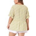 thumbnail image 4 of DARING DIVA Women's Plus Size Floral V Neck Ruffle Short Sleeve Blouses 3X Light Yellow, 4 of 6