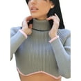 thumbnail image 3 of Seyurigaoka Women Ribbed Sweater Shirts Knitwear Long Sleeve Turtleneck Pullover Tops Contrast Color Irregular Hem Crop Tops, 3 of 5