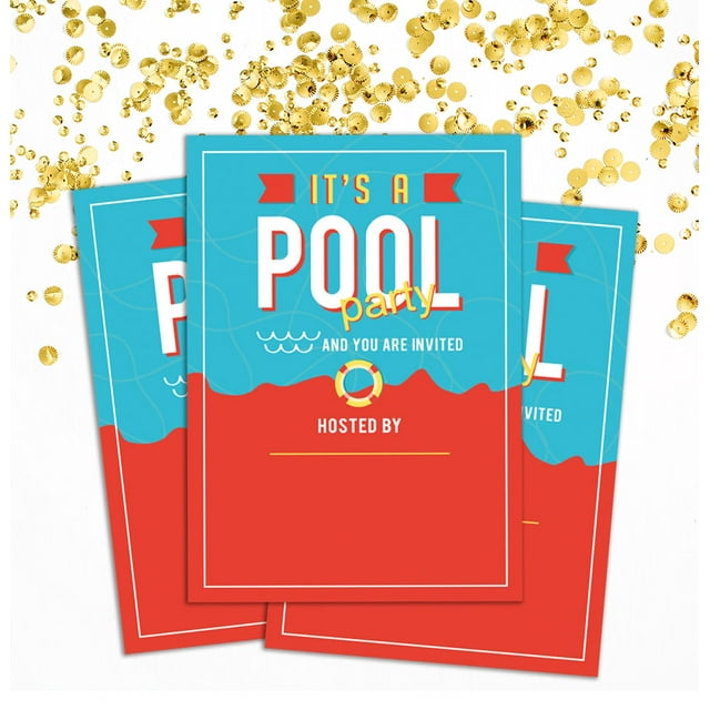 Darling Souvenir Blue Pool Party Invitation Card Printable Elegant Fill or Write In Blank Party Invites 28 Pcs