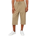 thumbnail image 3 of DODADAWANJ Mens Capri Pants Baggy Straight Leg 3/4 Capris Cotton Linen Solid Color Elastic Waist Below Knee Shorts Summer Casual Outfits Khaki L, 3 of 8