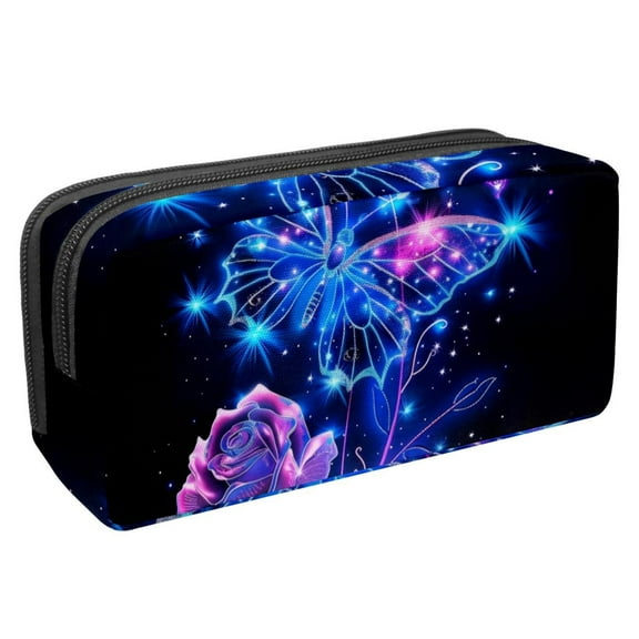 MUOOUM Pencil Case, Glowing Rose Butterfly Large Capacity Pencil Pouch Stationery Pen Bag