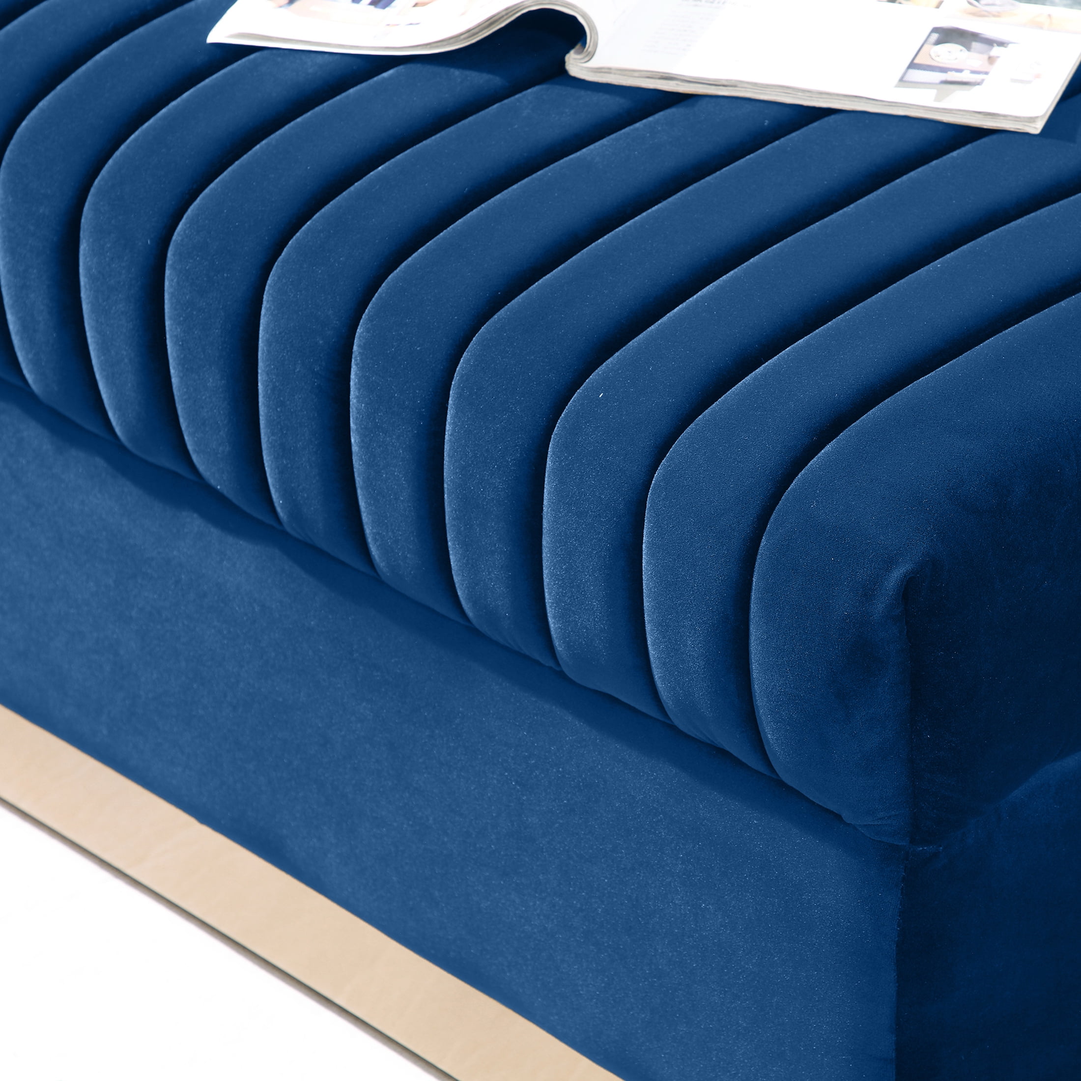 FFH 78" Mid-Century Modern Velvet Sofa with Deep Seat, 3-Seater Comfy Sofa with Nailhead Trimming and 2 Pillows, Upholstered Lounge Couch for Living Room