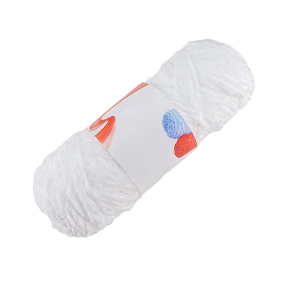 Plush Chunky Chenille Yarn, Fluffy Velvet Yarn for Crocheting, Soft Thick Bulky Yarn for Knitting and Making Clothes, Scarves, Blankets, Cushions (White)