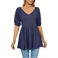 thumbnail image 1 of Birdeem Womens V- Neck Solid Color Short Sleeve Lapel Tops, 1 of 5