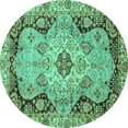 thumbnail image 1 of Ahgly Company Machine Washable Indoor Round Oriental Turquoise Blue Traditional Area Rugs, 8' Round, 1 of 4