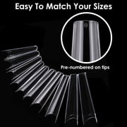 Moclever 500Pcs False Nail Tips, Elegant C Curve Half Cover French Nails, Extra Long Fake Finger Nails, For Nail Art Salons Home DIY, 10 Sizes, Easy To Use, Transparent