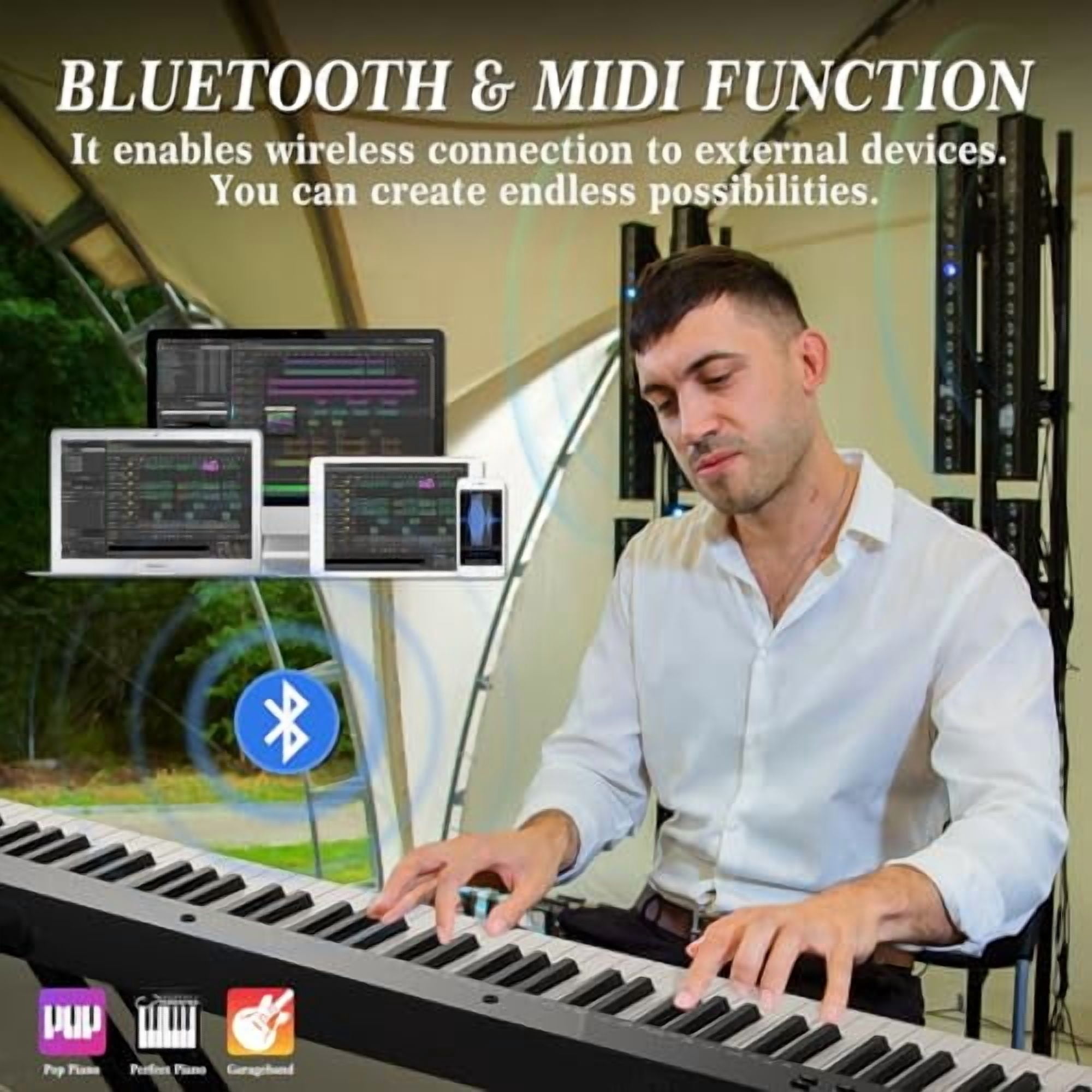 88 Key Electric Keyboard Piano, Semi-Weighted Electronic Keyboards with Stand, Power Adapter, Headphones & Carrying Bag, Portable Digital Piano Music Instrument for Beginners & Professionals