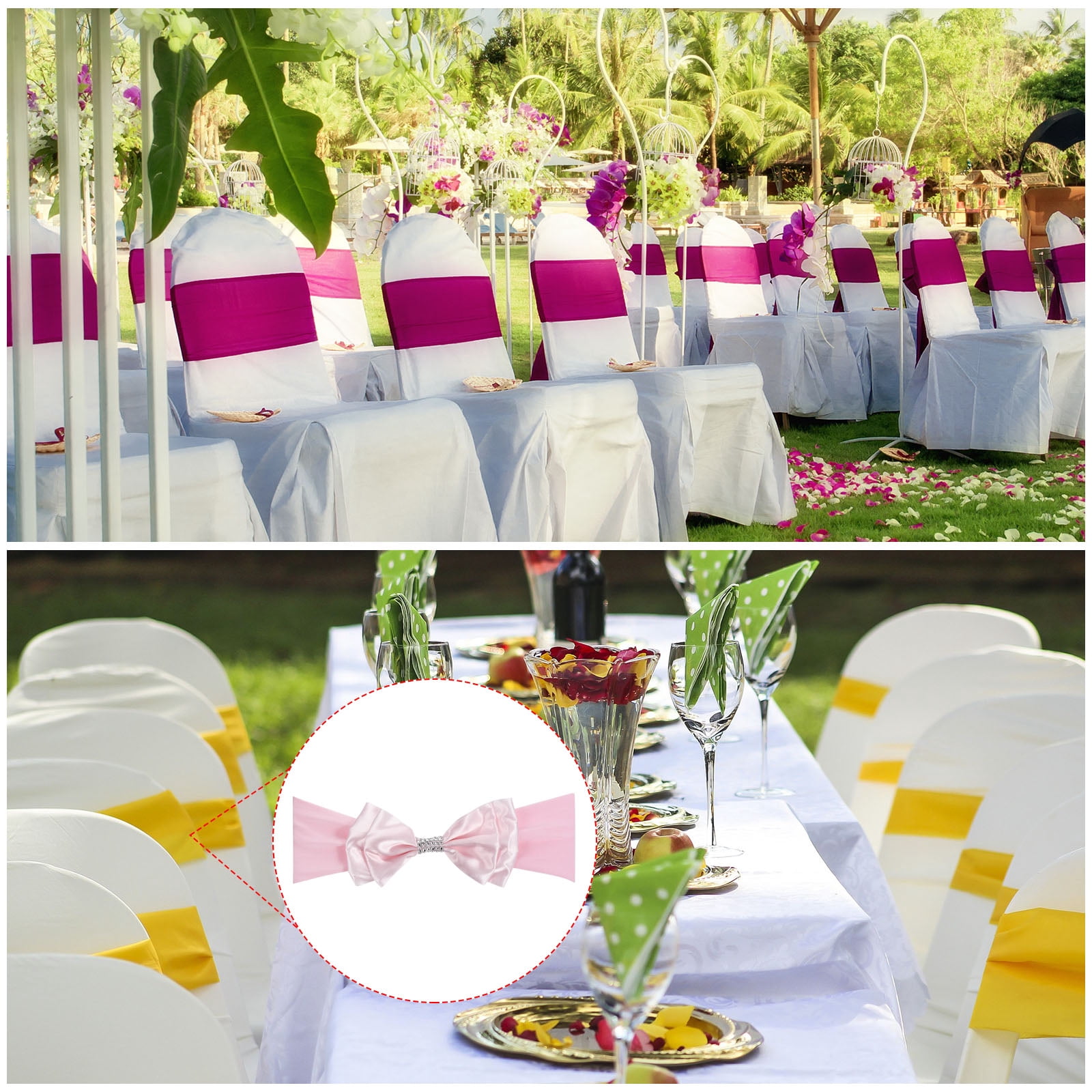 Unique Bargains Chair Sash Bow Spandex Stretch Chair Cover Bands Sashes with Bow Knot 10 Pink