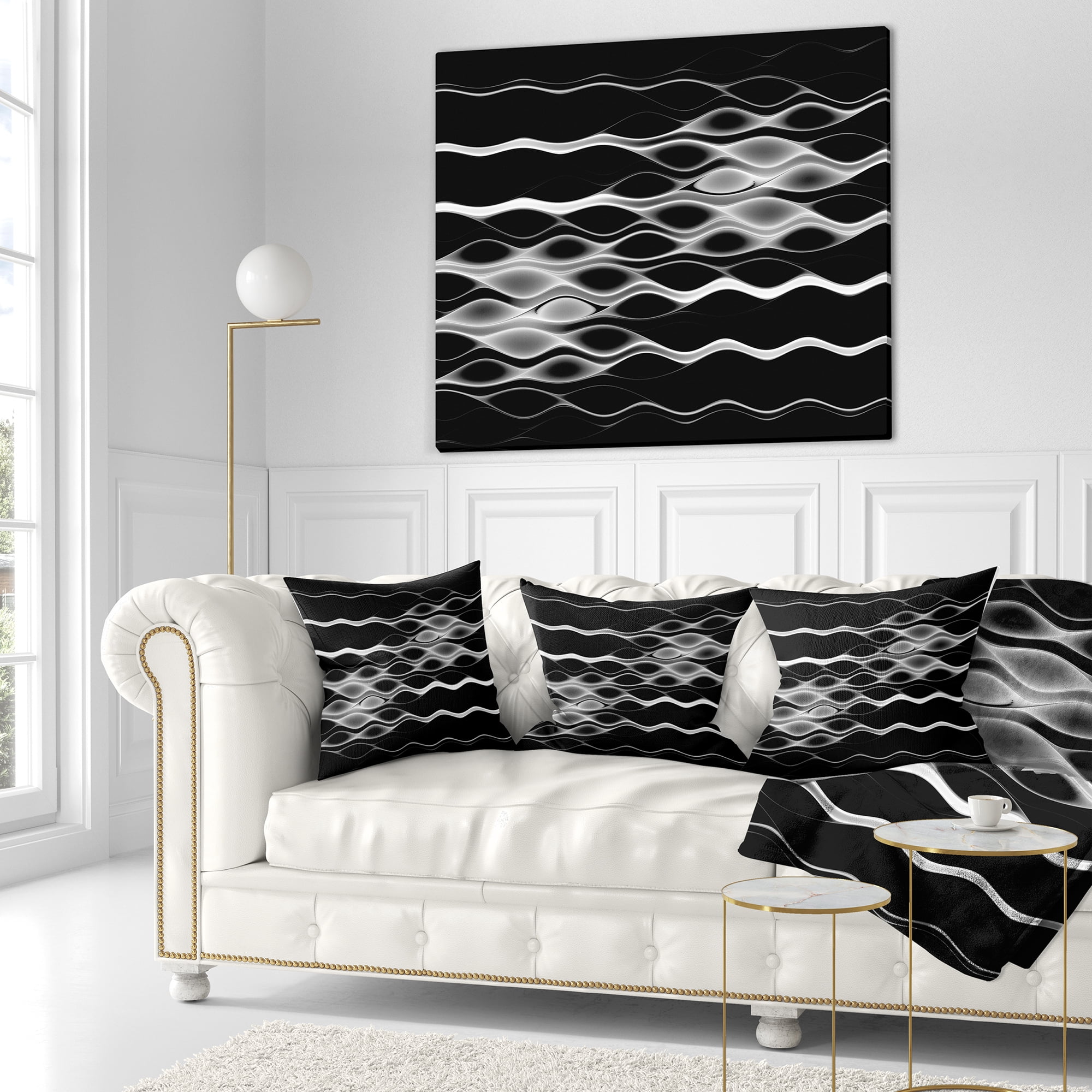 Designart White Waves Fractal Pattern - Abstract Throw Pillow - 16x16