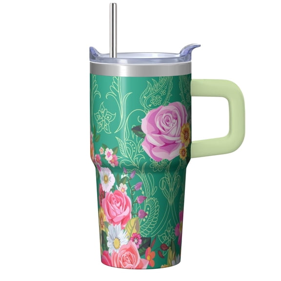 20OZ Paisley Print Stainless Steel Insulated Travel Tumbler with Lid Handle Straw