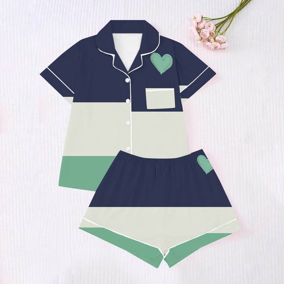 uublik Pyjamas pour Filles 2-13 Ans Satin Vêtements de Nuit Manches Courtes Boutonnés Pjs Vêtements de Détente Vert Menthe
