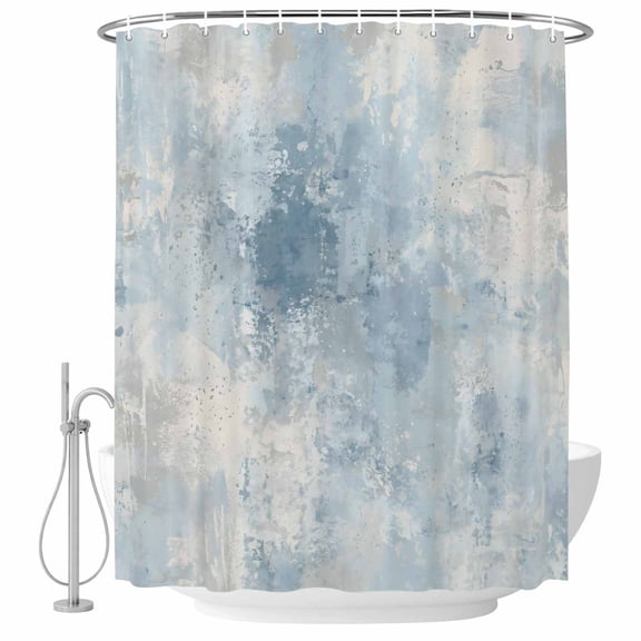 Light Blue Grey Shower Curtain Set - Small 36" x 72" Washable Bathtub Curtain with 12 Hooks, Minimalism Gradient Mottled Patterned Waterproof Fabric Stall Shower Curtains for Bathroom/Bathtub Décor