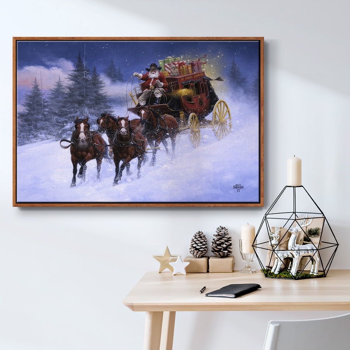 Nick's Express - Framed Gallery Wrapped Holiday Canvas - 17 x 25 - Rosewood Frame