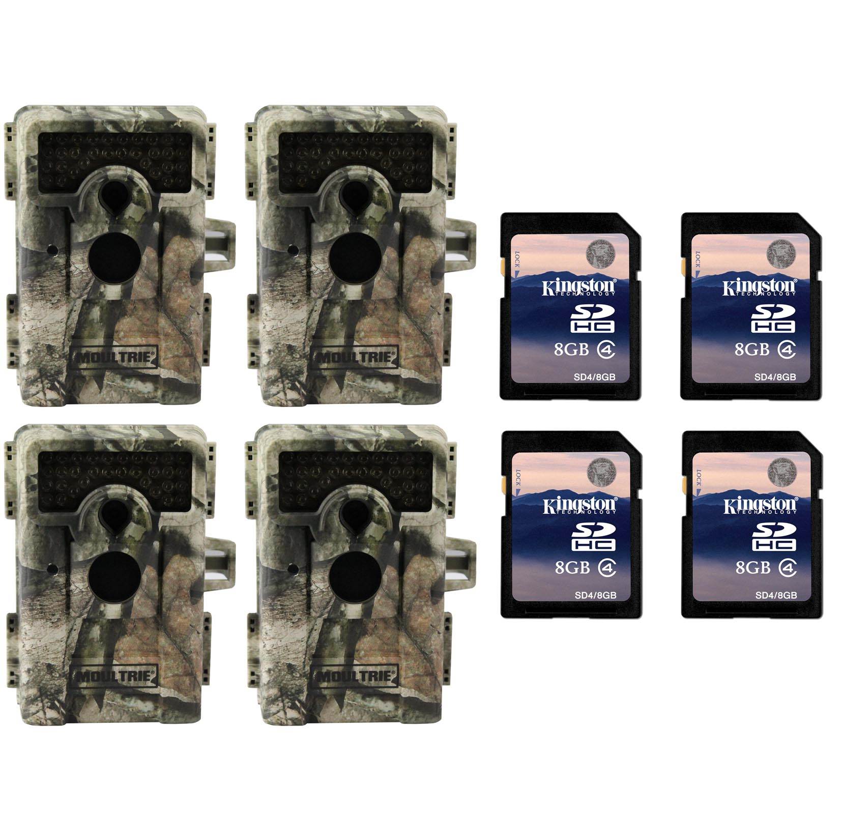 (4) MOULTRIE Game Spy M990i No Glow Infrared Digital Game Cameras + SD